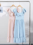 Flying Sleeve Ruffle Striped Slip Long Dress Women Elegant Square Collar Waist Cinching Pleat Party Dresses Chic Ladies Vestido
