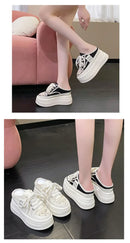 9.5cm Increasing Height Women Slippers 2024New Summer Autumn Canvas Mules Shoes Ladies Round Toe High Wedge Platform Slides Shoe