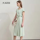 AMII Minimalist Summer Casual Dress for Women 2025 Solid Round Neck Sleeveless Dresses Lady Fashion Slim Straight Skirt 12512031