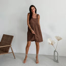 Cotton Linen Suspender Dress Spring and Summer Women's Beach Style Fake Casual Loose Soft Ruffled Edge A-line Suspender Dress