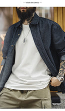 Maden Retro Loose Long-sleeved Denim Shirt Checkered Lapel Single-breasted Jacket for Men Spring and Fall Versatile Outerwear