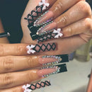 24Pcs Gold French Border False Nails Long Coffin False Nails with Rhinestones Ballerina Full Cover Nail Tips Press on Nails 2030