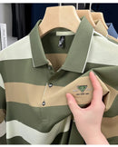 Luxury brand short sleeved men's polo shirt summer new fashion youth custom striped badge design Korean silk top casual T-shirt