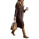 Retro Chic Women Midi Dress Corduroy Fabric Lapel Collar Popular Button Front Loose Fit Long Sleeve Comfy Casual Daily Outfit