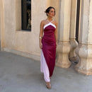 Color Blocking Scarf Collar Sling Dress Sexy Waist Cinching Chic Split Bodycon Maxi Dresses 2026 Lady Club Party Vestido