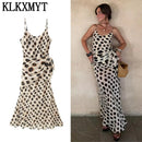 KLKXMYT Elegant Women Printed Slip Long Dress Sleeveless Backless Sexy Midi Dress Detachable Scarf Female Evening Party Dresses