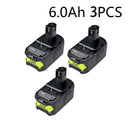 6000mAh For RYOBI 18V Li-Ion Replacement For Ryobi P108 P107 P108 RB18L50 RB18L20 Power Tool Rechargeable Battery And Charger