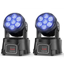 Yiflamefly 2件套105W光束摇头灯 7x15W RGBW LED舞台灯 DMX512聚光灯 适用于DJ迪斯科KTV婚礼派对
