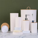 6PCS  Bamboo Lid Bathroom Kit, Soap Bottle, Toothbrush Holder, Mouthwash Cup, Soap Box, Toilet Brush, Portable Trash Can
