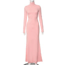 Cryptographic Fall Winter Turtleneck Elegant Long Sleeve Maxi Dress Outfits for Women Casual Fashion Bodycon Dresses Vestido