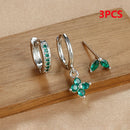3PCS Stainless Steel Gold Color Four Flower Hoop Earrings Set for Women Elegant Zircon Pendant Huggies Piercing Trendy Jewelry