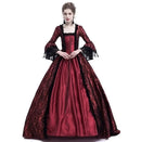 Medieval Victorian Court Lace Patchwork Gothic Dress Halloween Witch Cosplay Party Costume Square Neck Flare Sleeve Maxi
