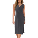 Breathable Summer Women Midi Dress Linen Blend Notch V Neck Dress Button Sleeveless Loose Fit Dresses Comfy Casual Beach Outfit