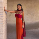 Color Blocking Scarf Collar Sling Dress Sexy Waist Cinching Chic Split Bodycon Maxi Dresses 2026 Lady Club Party Vestido