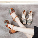 WOIZGIC Women Mother Ladies Female Genuine Leather Sandals Shoes Platform Summer Cool Beach Retro Flowers High Heel Buckle Strap
