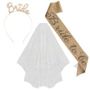 3pcs Wedding Engagement Party Bridal Shower Decorations Supplies Bride To Be Tiara Crown Sash Veil Set Bachelorette Party Favors
