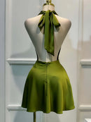 Solid Satin Women's Dress – Back Zipper Open Back Fitted, Vacation Party Evening Wear