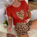 Summer Women's Pajamas Leopard Printing Sleepwear Milk Silk Pyjamas Suit Short Sets Soft Home Clothes Nightwear Two Piece Pijama