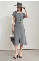 AMII Minimalist Summer Casual Dress for Women 2025 Solid Round Neck Sleeveless Dresses Lady Fashion Slim Straight Skirt 12512031