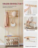 VASAGLE 3 in 1 Coat Stand with Shoe Rack, Steel Frame, 32 x 70 x 175 cm