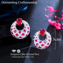CWWZircons Top Hot Pink Red Cubic Zirconia Stone Women Round Big Party Wedding Drop Earrings Luxury Festive Jewelry CZ317