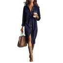 Retro Chic Women Midi Dress Corduroy Fabric Lapel Collar Popular Button Front Loose Fit Long Sleeve Comfy Casual Daily Outfit