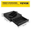 VEVOR 收银箱 16英寸 12V 适用于POS系统 可拆卸硬币盒 附2把钥匙 RJ11/RJ12连接线 收银抽屉