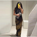 Vintage Floral Printed Midi Dress Women Backless Satin Halter Cutout Bodycon Split Hem Party Dresses 2026 Summer Elegant Gown
