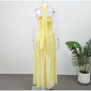 The Aurelian | Butter Yellow Mesh-Spliced Asymmetric Evening Gown