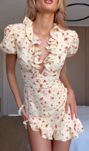 Women Chic Floral Print Bodycon Dress Holiday v-neck Pleated Patchwork Flared Sleeve Ruffle 2026 Summer Casual Latest Vestidos