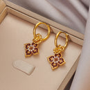 Ethnic Chinese Colorful Enamel Earrings for Women Retro Design Gold Plated Flower Shaped Multiple Wear Ways Luxury Jewelry Gifts