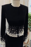 Customized Fashion Jersey Pleat Pearl Straight Scoop Neck Long Luxury Party Dresses Prom Matching Intricate