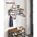 VASAGLE Wall Mounted Coat Rack with Storage Shelf, Wall Shelf with 5 Removable Hooks, Hanging Shelf with Rod, for Entryway