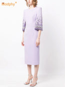 Modphy 2026 春季新款 重工钉珠钻饰修身中长款连衣裙 女士半袖女装