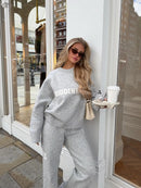 Netherlands Spring and Autumn Gray Letter Sweater Fashion Retro Casual Trendy Pullover Men and Women Loose Oversized Sweatshirt