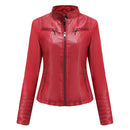 Faux Leather Motorcycle Jacket for Women, Female Coat, Moto Biker, Purple, Black,  Autumn, Spring, Fashion