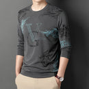 New Men's Casual Long Sleeved Round Neck Printed T-shirt Thin Summer Comfortable Fashion Casual New Arrivals Street Style Top