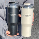 Large Capacity Insulation Cup, 30.43oz Drinking Coffee Water Cup With Straw, Simple Water Bottle