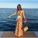  Women Sexy Color Blocking Halter Maxi Dresses Elegant Backless Off shoulder Sleeveless Slim Gowns 2026 New Lady Party Vestidos
