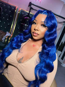 Navy Blue 13x6 Lace Front Body Wave Human Hair Wigs Brazilian Blue Colored HD Transparent Lace Front Wigs For Women Pre Plucked