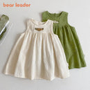 Bear Leader 2023夏季新款女童休闲连衣裙 花朵刺绣无袖背心裙 适合1-5岁儿童服装