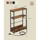 Table d'Appoint Fine avec Multiprise, pour Petits Espaces, Porte-Magazines, Salon, Chambre, Bureau, Marron Rustique et Noir