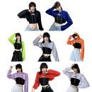 Female Cut Out Crop Top Hoodie Long Sleeve Hooded Pullover Sweatshirt Drop Shoulder Drawstring Hoodie Crop Jumper-Top