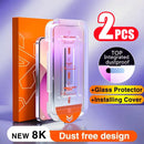 适用于 iPhone 13 11 12 14 Pro Max Mini XS MAX X 15 的新款 8K 防油涂层无尘安装屏幕保护膜防窥玻璃