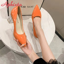 Aphixta 7cm High Heels Women Lady Orange Leather Pumps Female Wedding Green Transparent Shoes Drop Shipping Plus Size  30-50