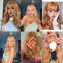EASIHAIR Light Orange Synthetic Wigs Long Wavy Ombre Natural Hair Wigs with Bangs for Women Cosplay Lolita Wig Heat Resistant