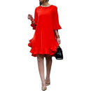 Yeezzi Female Falbala Elegant Party Evening Dress 2024 Spring Summer Half Sleeves Solid Color Casual Red Midi Dresses For Women