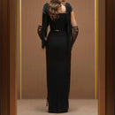 Women's Jersey A-line Flooer Length Party Dresses Customized Black Spaghetti Strap Evening Dress Back Zipper Prom Gowns New