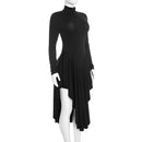 Nsauye Casual Women Pullover Turtleneck Black Elegant Long Sleeve Midi Dress Ruffles Sexy Party Evening Night Club Dress 2026