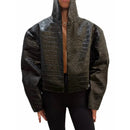 Retro Crocodile Pattern Short Women's Leather Jacket High Collar Zipper Loose Long Sleeve Jackets 2026 Lady Street Daily Wear